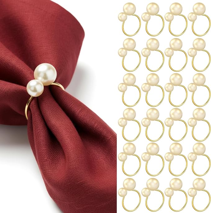 Sliner 24 Pcs Pearl Napkin Rings