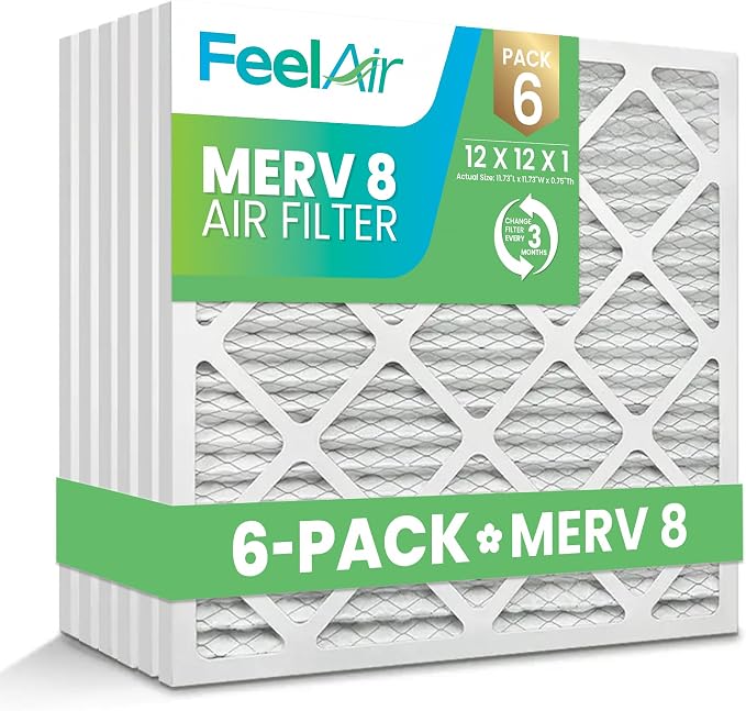 12x12x1 Air Filter, MERV 8, 6 Pack – Premium Pleated HVAC & Furnace Filter