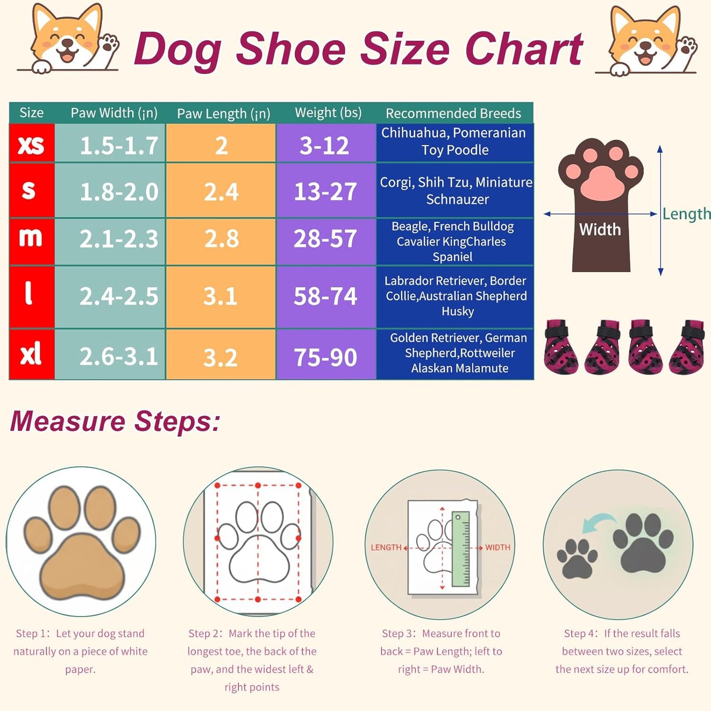 Dog Shoes for Hot Pavement and Snow, Silicone Dog Booties for Small Medium Large Dogs, Waterproof Paw Protectors- Non-Slip, Adjustable Straps, Dog Boots for Beach/Rain/Hiking (Black Pink, L)