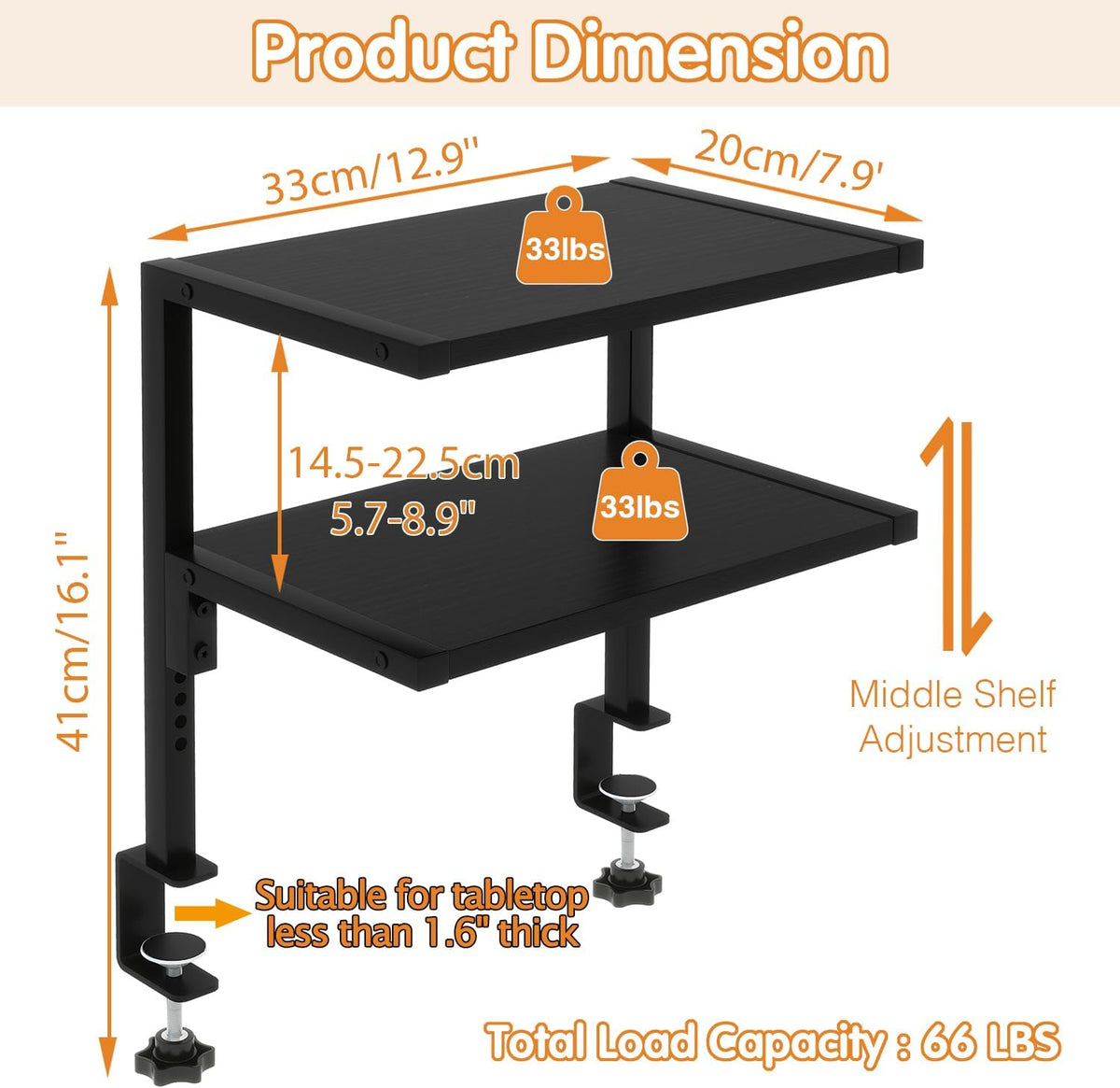 IBUYKE Clamp on Desk Organizer Shelf,Desk Extender Shelves UTMZ007B