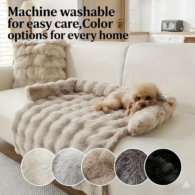 Dream Cloud Pet Sofa Bed Machine Washable Waterproof Supportive Comfort Non-Slip Plush Pet Couch Bed with Raised Edge for Sofa Car Floor, Small Medium Dogs Cats, Furniture Protector (Black3)