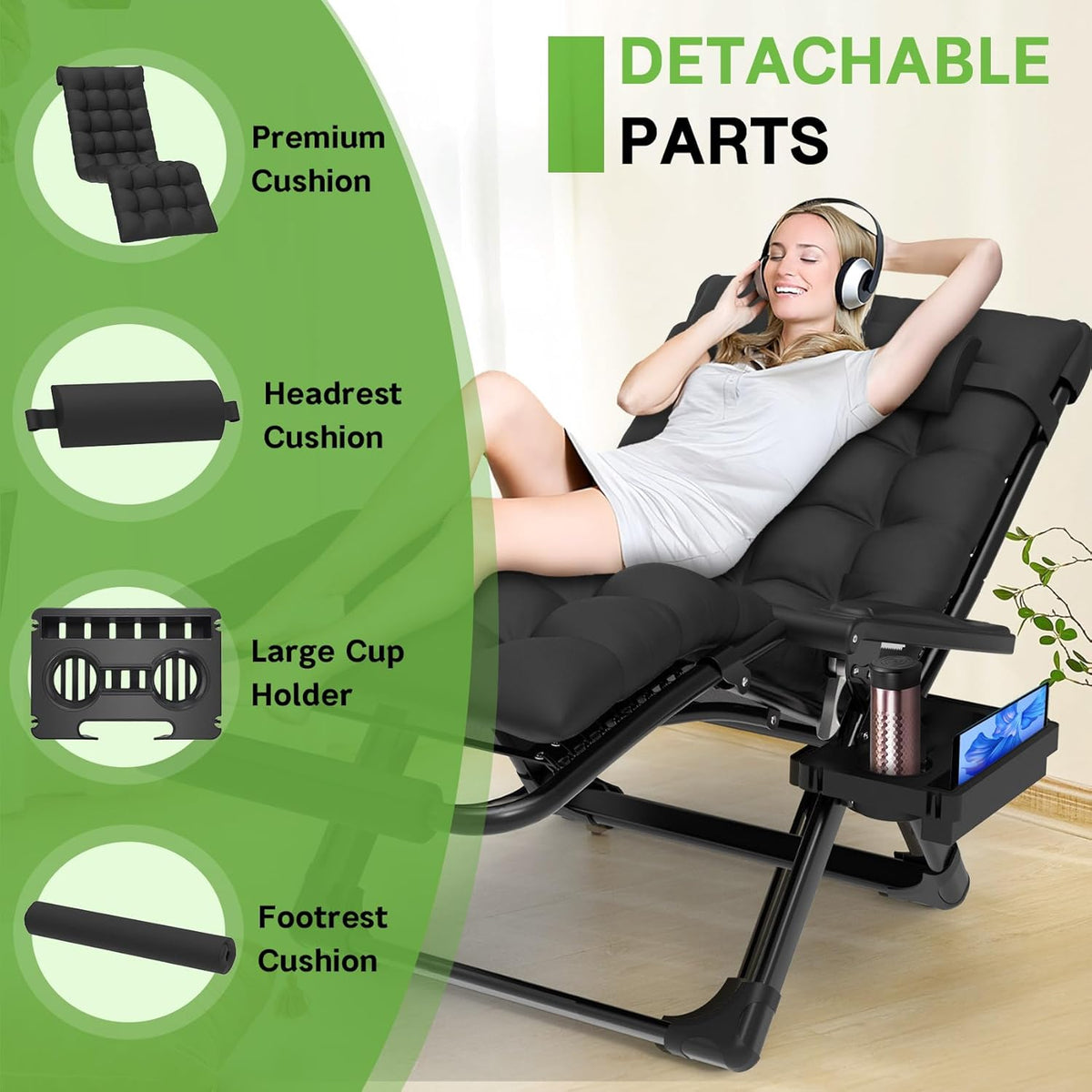 ZENPETIO 29In XL Zero Gravity Chair, 440LBS with Cushion