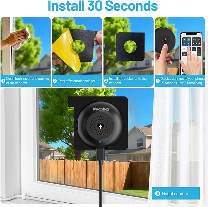 3MP 2K Pet Camera for Aquarium, Reptile & Bird Feeder, No Drill Window Security Camera, 5GHz/2.4GHz WiFi, Color Night Vision, 24/7 Recording, Human Detection & Alarm, 2-Way Audio, Work w/Alexa