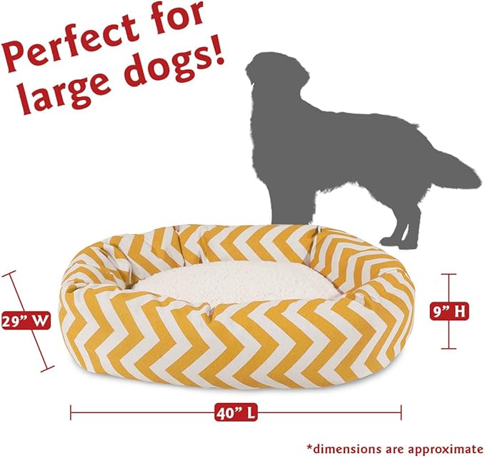 Majestic Pet 40 Inch Chevron Sherpa Calming Dog Bed Washable – Cozy Soft Round Dog Bed with Spine for Head Support - Fluffy Donut Dog Bed 40x29x9 (inch) – Round Pet Bed Large - YELLOW