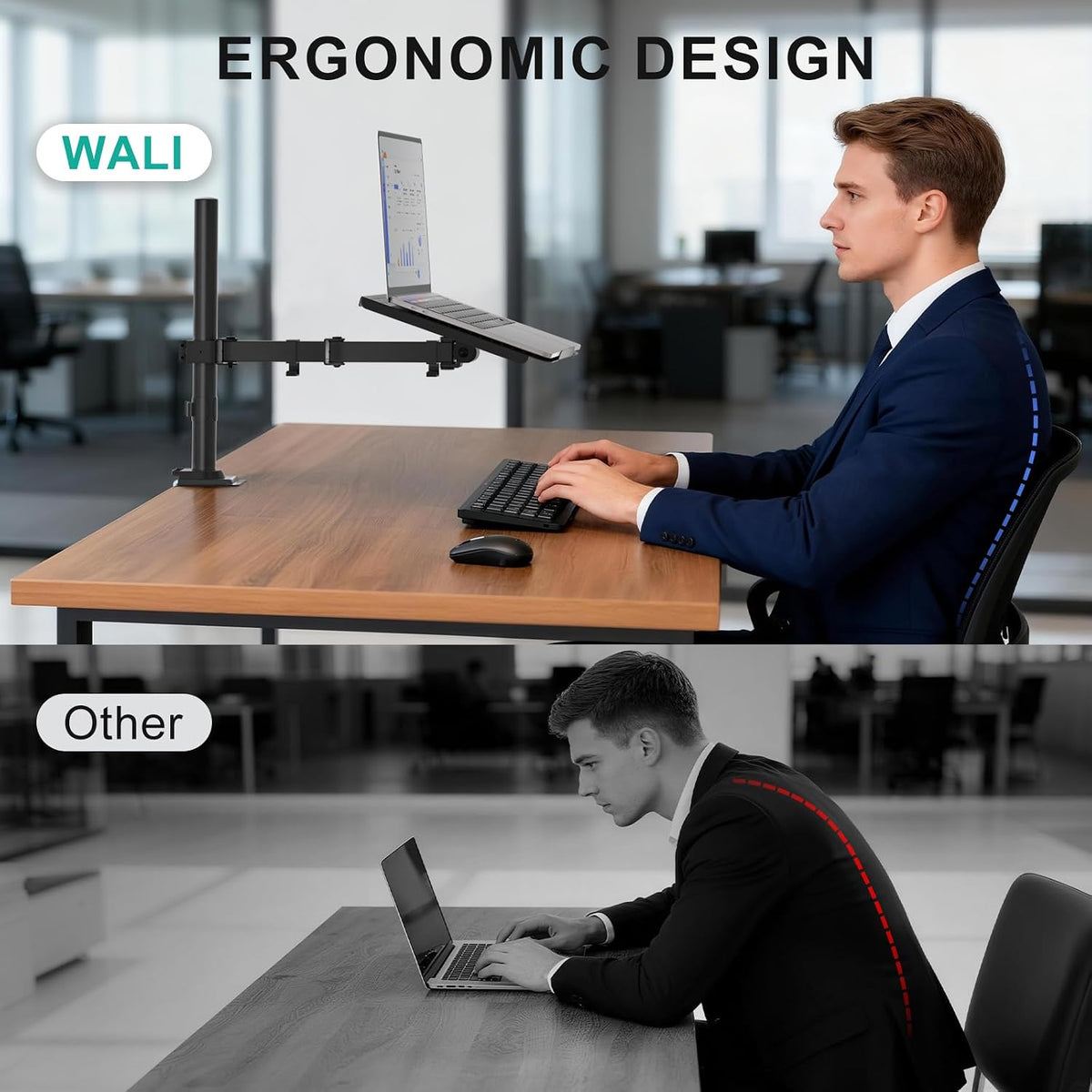 WALI Adjustable Laptop Desk Mount for 17 inch Notebook or 32 inch Screen