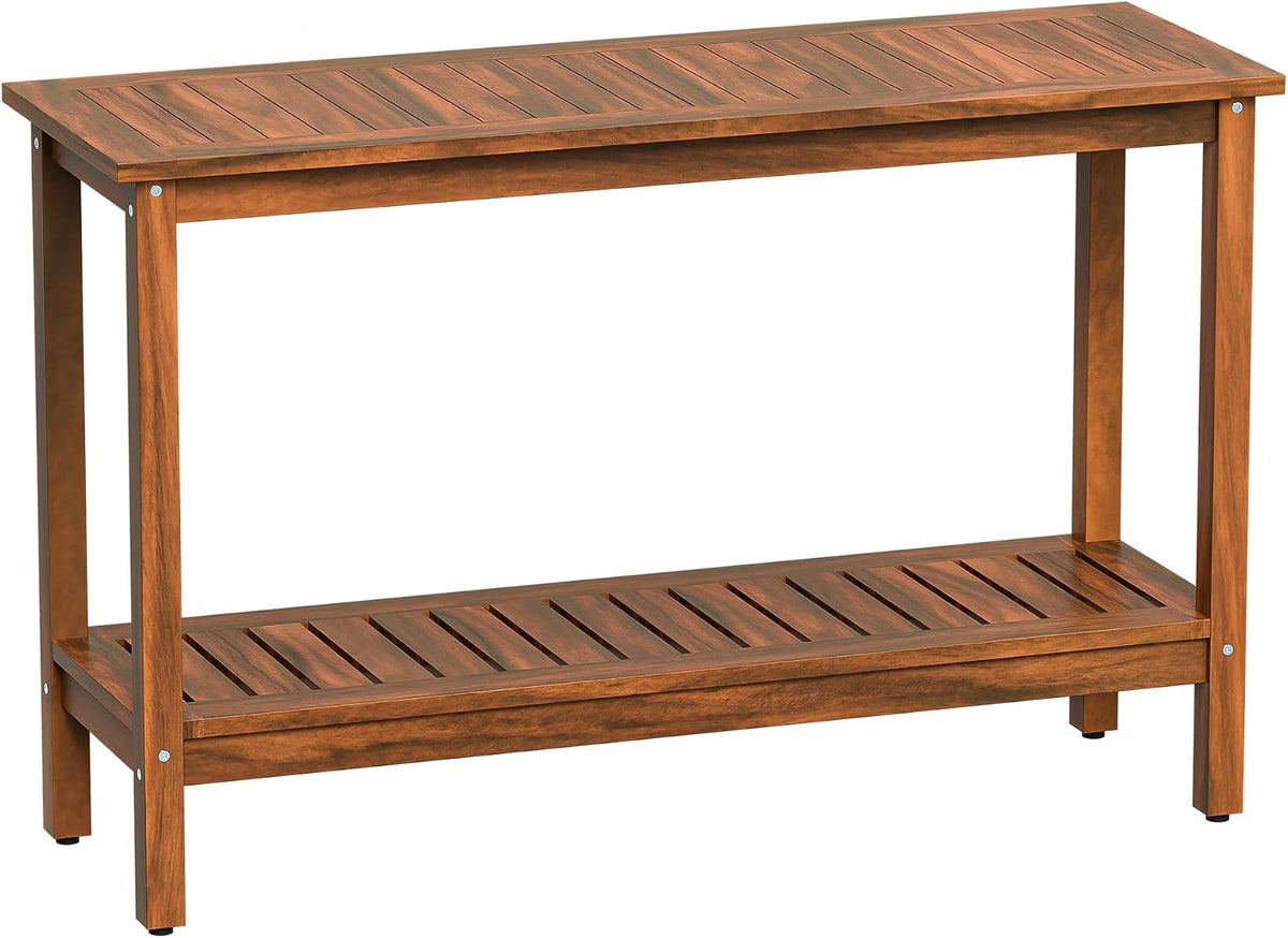 SUPER DEAL 2-Tier Solid Wood Side Table, Outdoor Console Table with Storage Shelf, Adjustable Feet Buffet Bar Organizer for Patio Porch, All-Weather, Natural