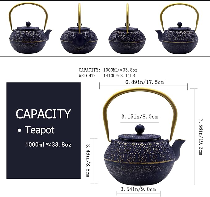 33.8oz Small Cast Iron Tea Kettle