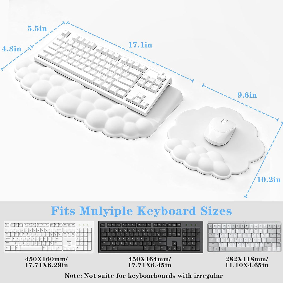 Computer Keyboard Stand with Wrist Rest, Ergonomic Tilted Keyboard Holder - Keyboard Riser with Wrist Pad - Keyboard Tray Support for Office Home -Cloud White Set