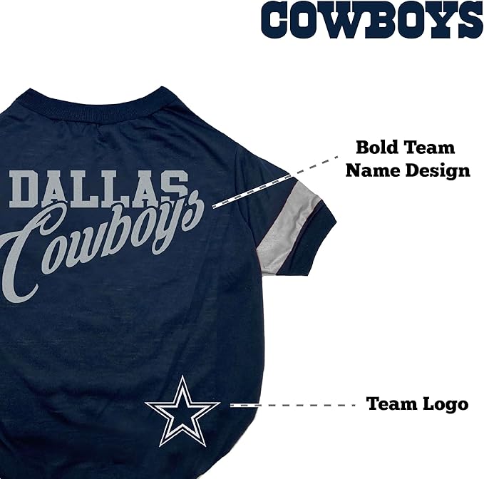 Pets First NFL Dog T-Shirt, Dallas Cowboys, Blue, Large, Striped, Sports Fashion, Poly-cotton