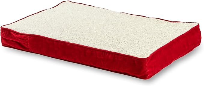 Happy Hounds Oscar Rectangle Orthopedic Foam Sherpa Dog Bed, Medium (42 x 30 in.), Red