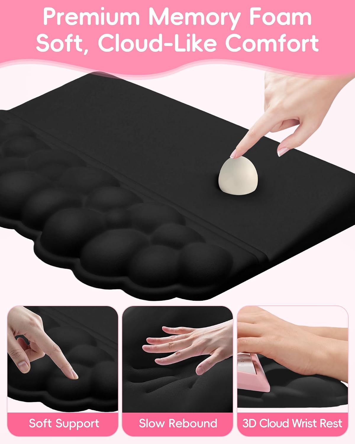 Ergonomic Cloud Wrist Rest Set for Keyboard and Mouse, Black