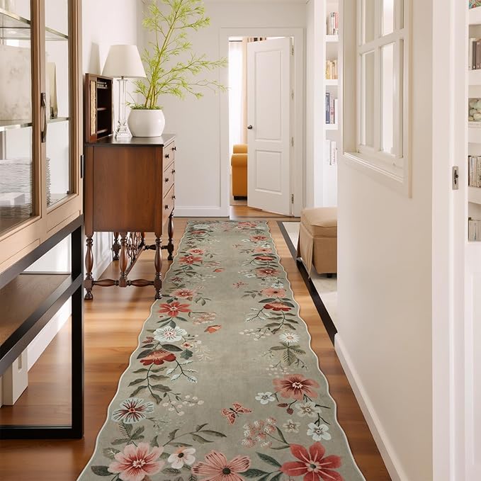 Lahome Floral Hallway Runner Rug Non Slip, Kitchen Runner Stain Resistan Carpet