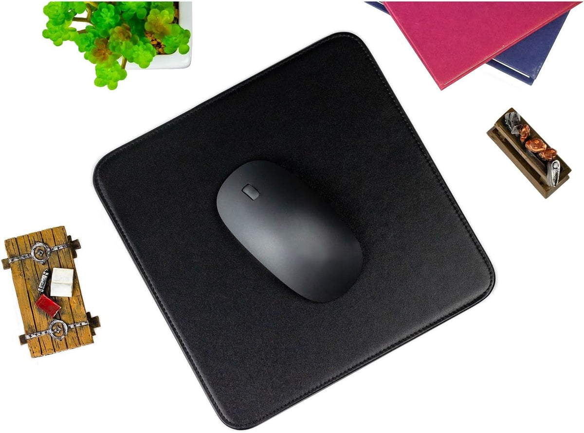 Castle Moat Mouse Pad Durable Genuine Leather, Easy to Clean Computer Mouse Pad with Non-Slip Rubber Base for Home and Office (No Logo)
