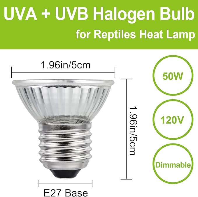UVB UVA Reptile Light Bulb 50W Bulb for Reptiles and Amphibians Use for Turtle, Bearded Dragon, Lizard Cages Heat Lamp Replacement Bulb, 4 Packs