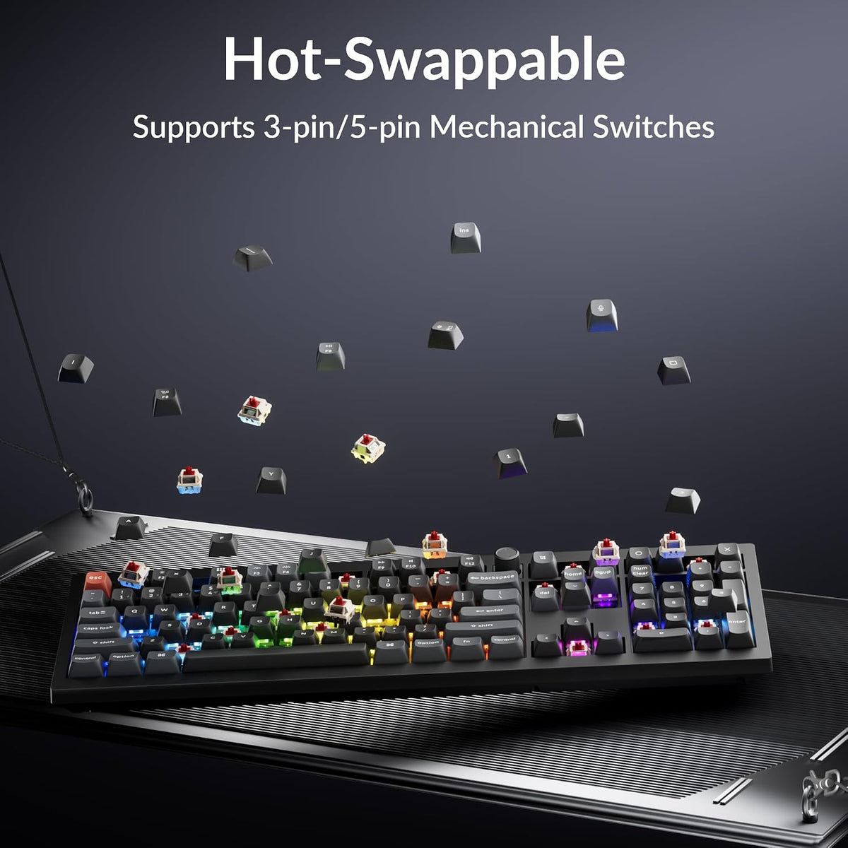 Keychron V6 Ultra 8K Wireless Mechanical Keyboard, 8000Hz Polling Rate Tri-Mode (2.4G/BT/Wired) Full Size Gaming & Office Keyboard, Hot-swappable Red Switches, ZMK/Web Launcher, for Mac/Win/Linux