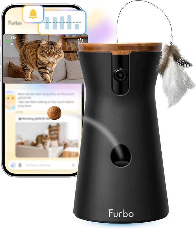 Furbo 360° Cat Camera [Subscription Required] Unlock w/Paid Plan: Home Security & Pet Safety Alerts, Rotating Treat Toss w/ 2-Way Speaker, Smart Cam w/Phone App (Low Risk, 3mo Min. Cancel Anytime)