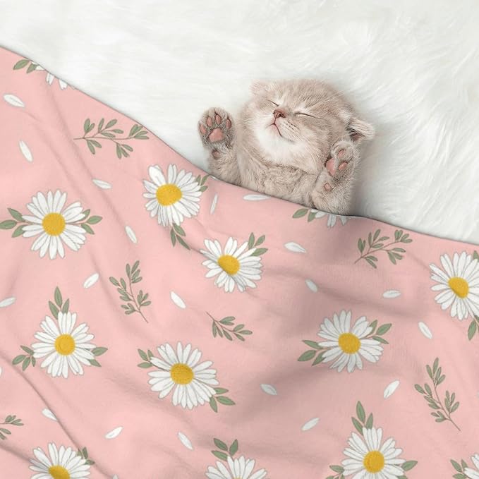 Reversible Pet Blanket for Easy Cleaning Maintenance, Shabby Chic Flower Daisy Roses Spring Season Theme Pink, Double Sided Plush Dot Design Means Double Use Between Washes for Convenience