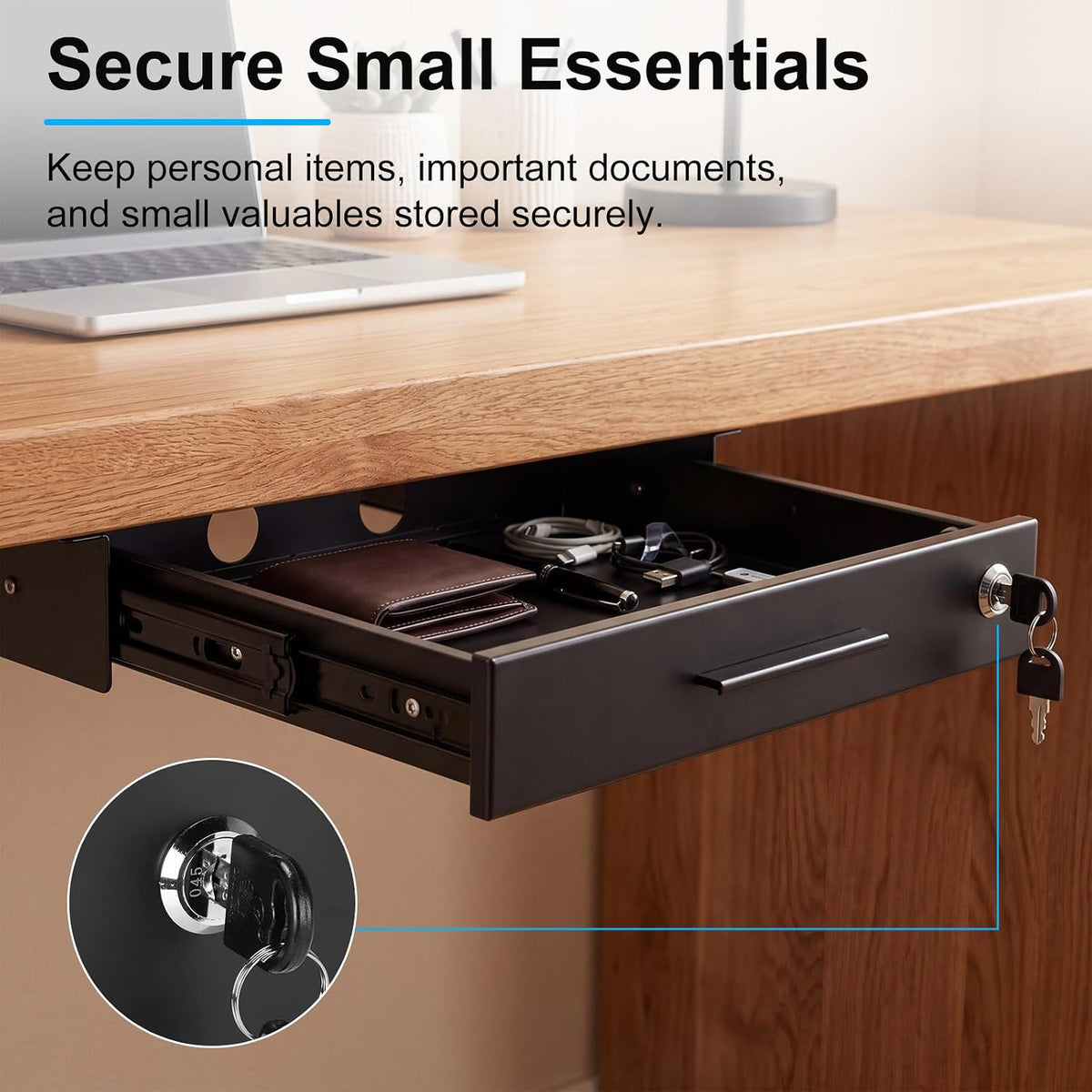 Menkxi 16'' x 12'' Under Desk Drawer Slide Out Storage Organizer, Black