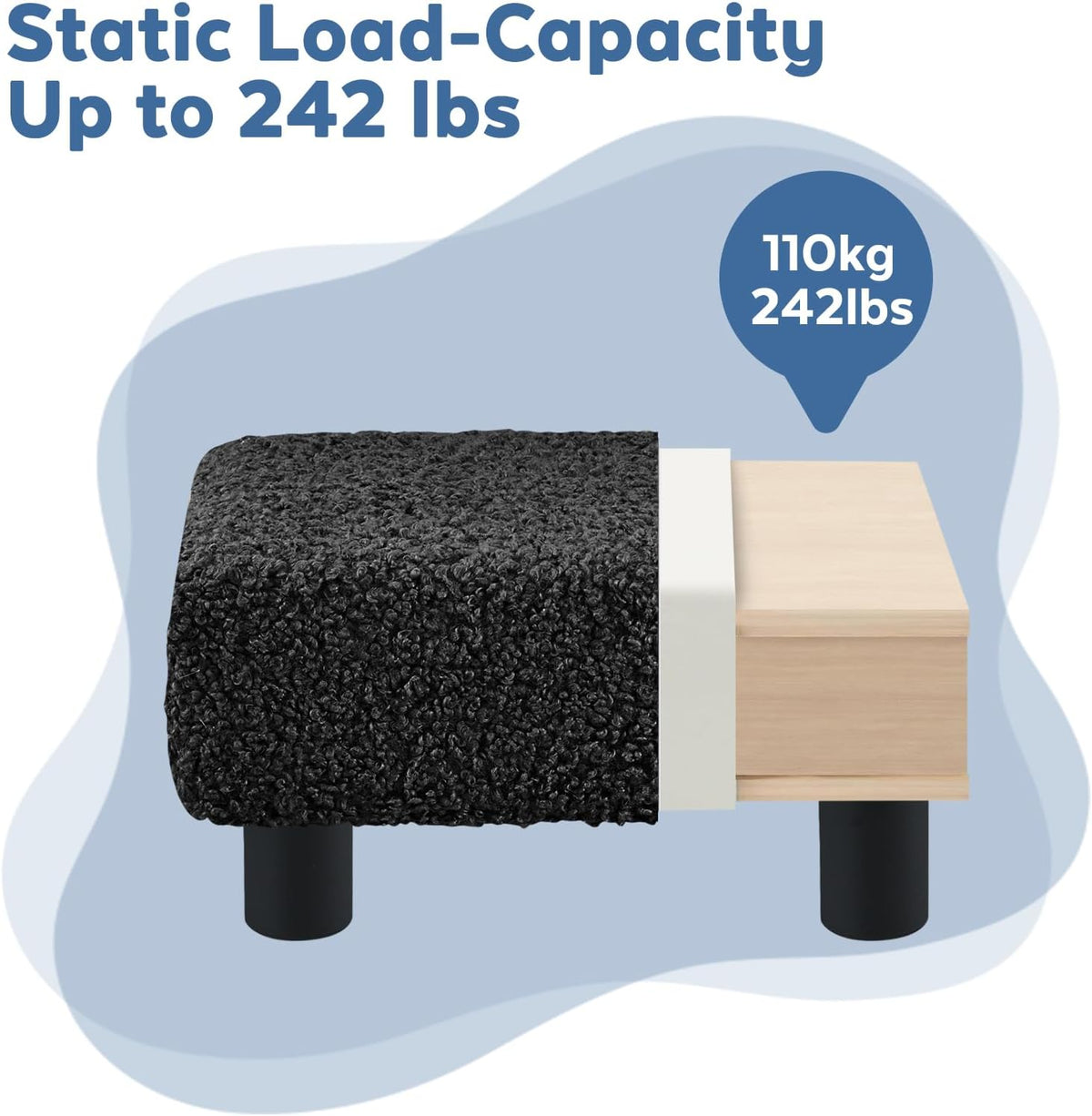 BRIAN & DANY Small Foot Stool Ottoman, Footstool with Legs, Sherpa Foot Rest for Couch, Foot Stools Small for Living Room, Bedroom and Office, Coal Black