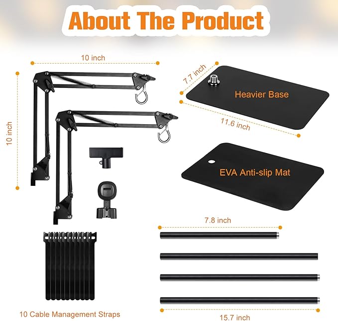 DXOPHIEX Dual Reptile Lamp Stand Reptile Light Stand with Two Flexible Brackets, Height Adjustable (15.7 inch to 74.3 inch) for Hanging Heat Lamp Holder and Light Fixture
