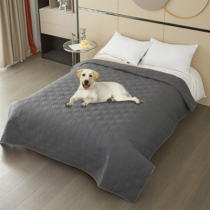 GIBZ Waterproof Dog Bed Cover Anti Slip Pet Furniture Protector Washable Blanket Large Soft Quilted Mat, Dark Grey, 170x210cm