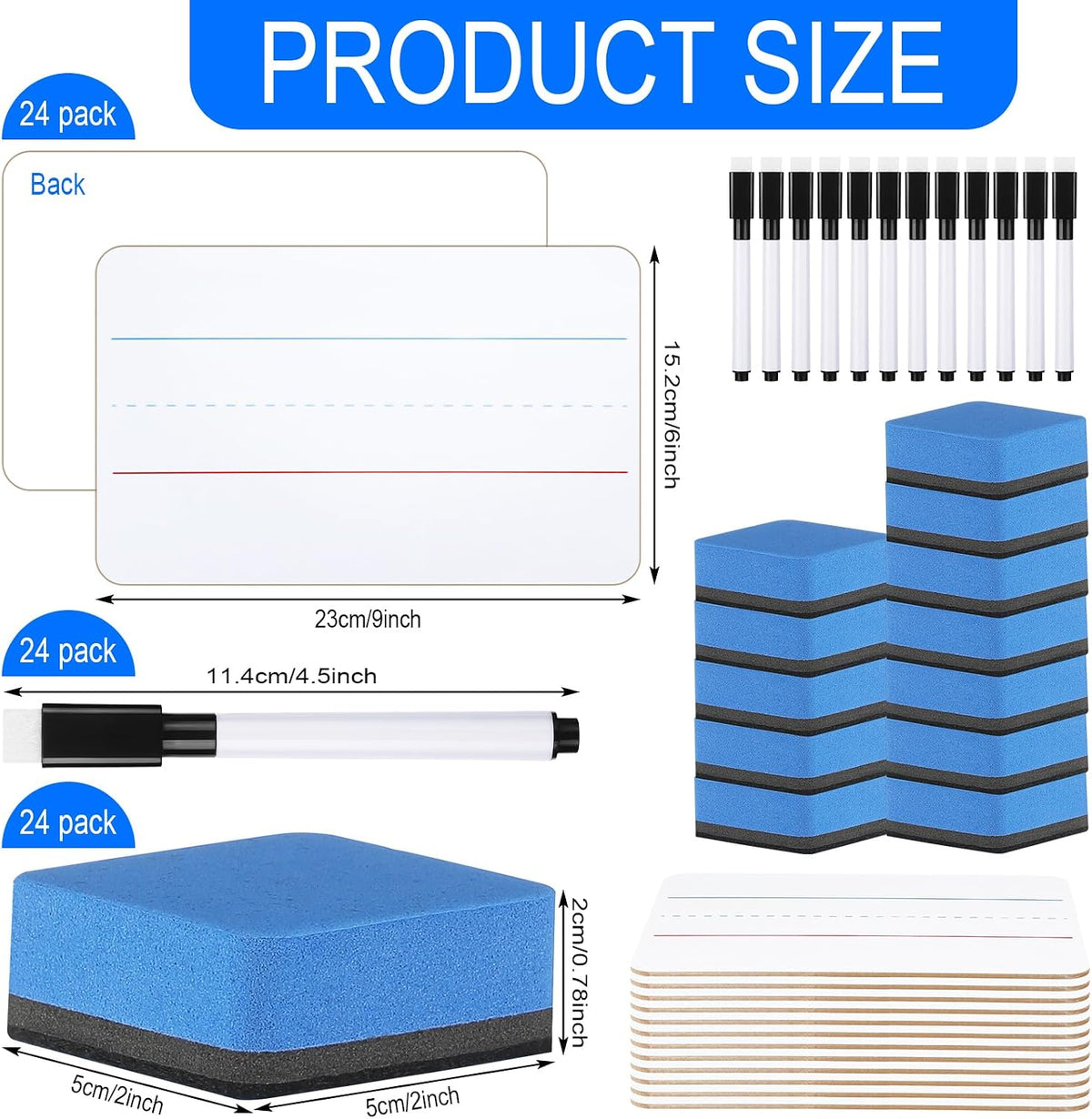 Colarr 24 Sets Mini White Boards 6"x 9" Dry Erase Boards Classroom Pack
