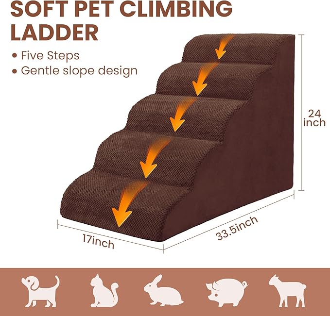 Dog Stairs for Small Dogs, High Density Foam Dog Steps, Extra Wide Non-Slip Pet Ramp for High Beds Or Couch, Soft Doggie Ladder for Dogs Injured, Older Pets, Small Cats