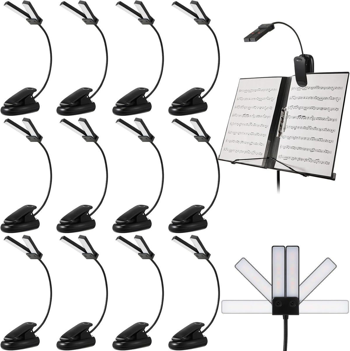 Retisee 12 Pcs Music Stand Lights Clip on Reading Lights,Double-lamp Style