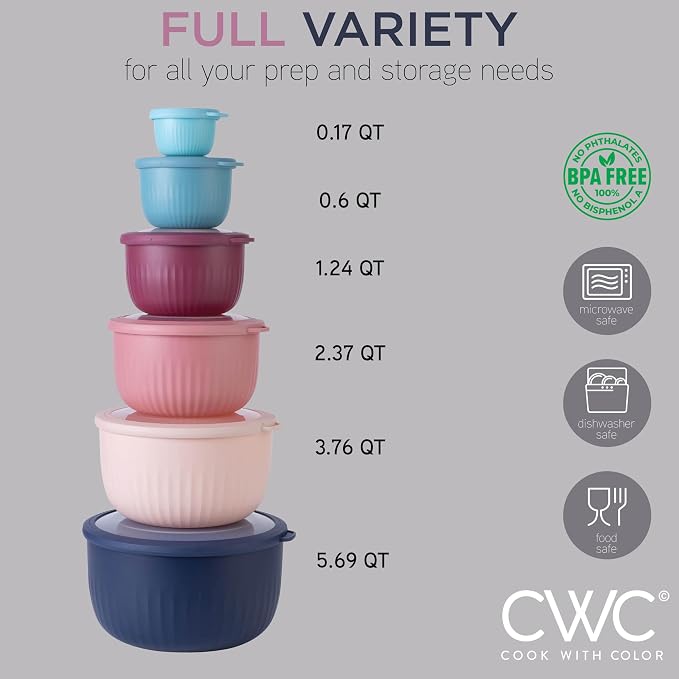 COOK WITH COLOR Prep Bowls with Lids- Wide and Deep Nesting Plastic Small