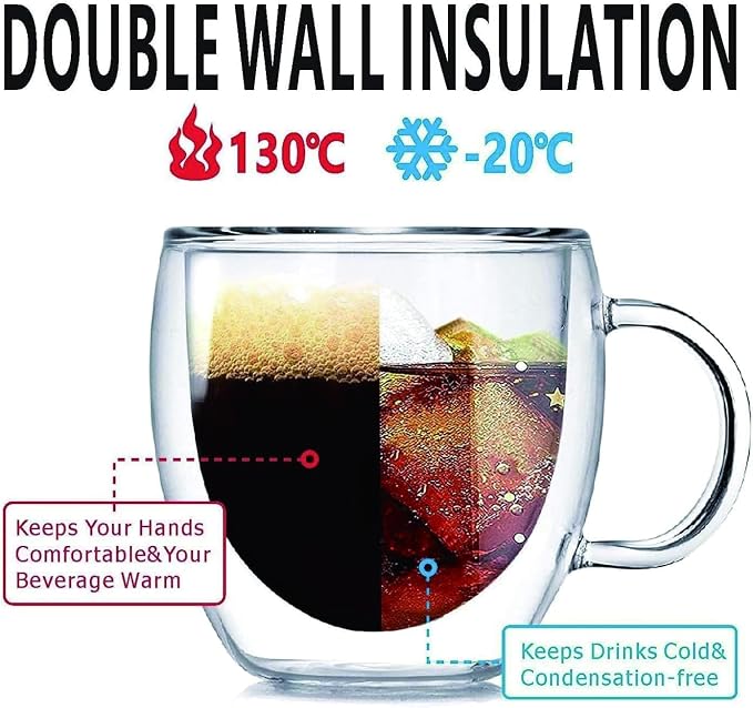 Espresso Cups Set Of 2, Double Walled Glass Coffee Mugs