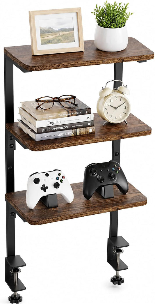 3-Tier Desk Shelf, Adjustable Clamp-On Desktop Organizer
