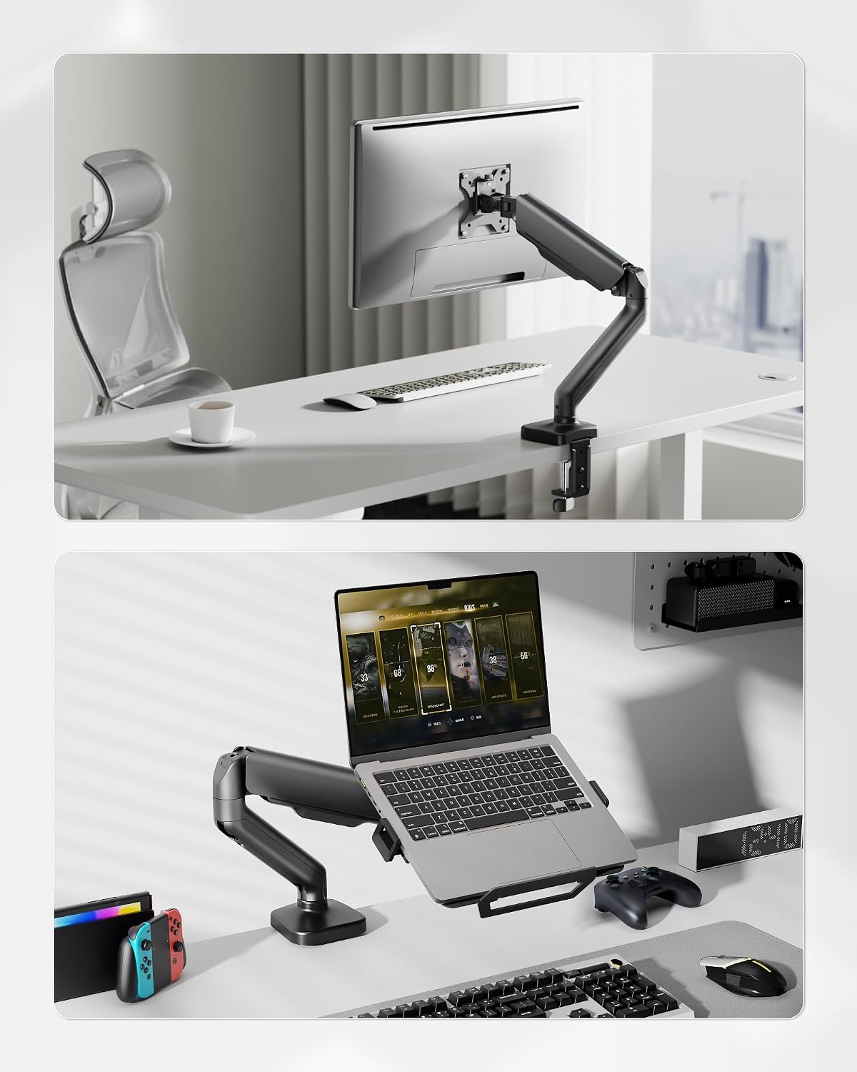 monTEK 2-in-1 Laptop & Monitor Desk Mount, Fits 12–18"Laptops & 32" Screens