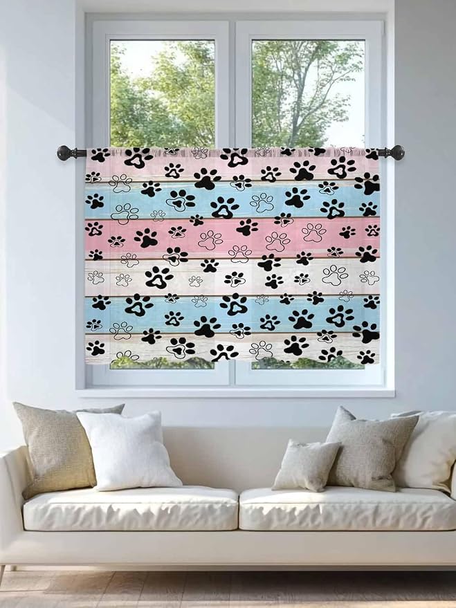 Sheer Curtains 54 Inch Length, Vintage Farmhouse Wooden Grain Privacy Voile