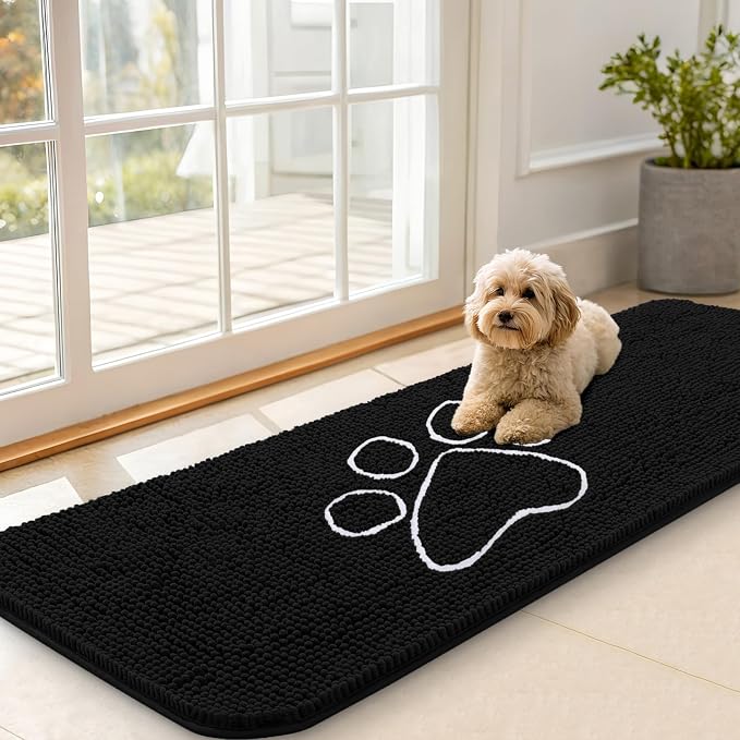 OLANLY Dog Door Mat for Muddy Paws 59x20, Paw Print Design, Absorbs Moisture