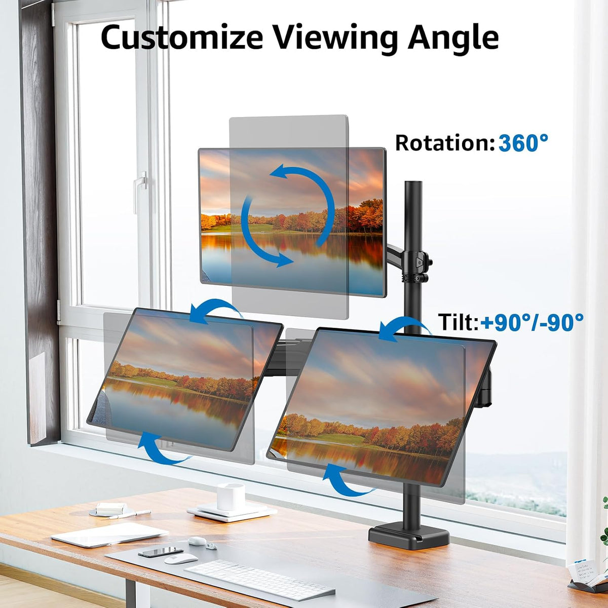 Triple Monitor Mount Fits Max 32" Computer Screen Triple Stand