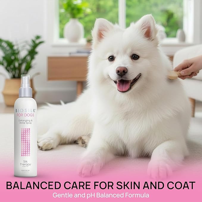 BioSilk for Dogs Detangling Spray with Shine Support, Lightweight Leave in Grooming Mist That Helps Smooth Coats, Detangle, and Add Shine Without Buildup, 8 Fl Oz - 6 Pack