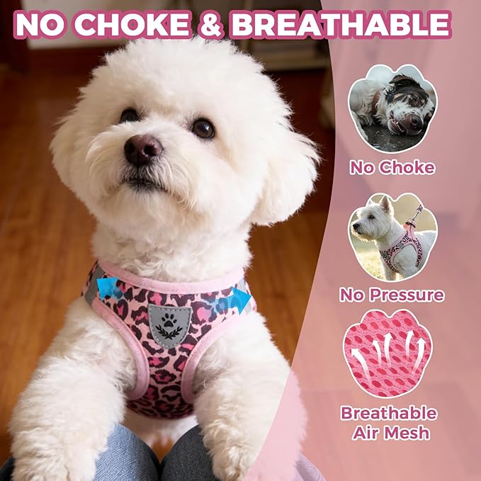PAWCHIE Dog Harness and Leash Set,Step in No Pull Soft Pet Harness, Reflective Adjustable Puppy Vest for Small Medium Dogs Cats,No Choke Harness Vest with Poop Bag Holder for Walking,Running,Leopard M