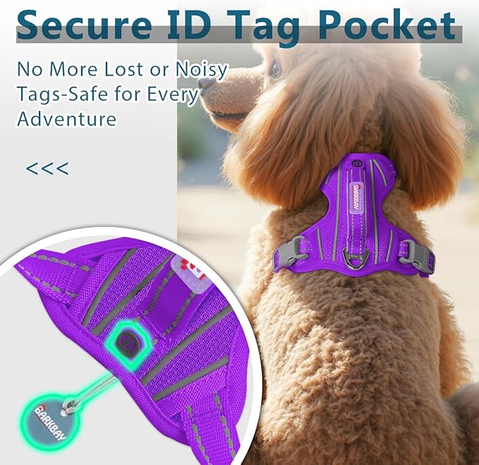 BARKBAY Dog Harness No Pull with ID Tag Pocket - Heavy Duty, Reflective, Easy Control for Large Dogs(Purple,S)