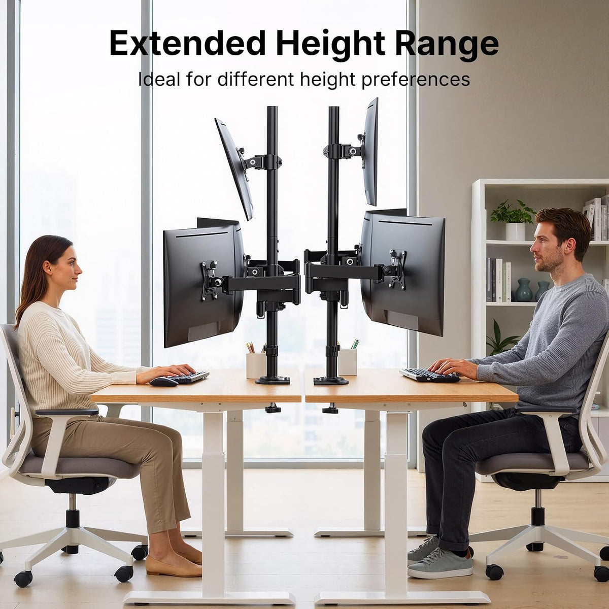 HUANUO 4 Monitor Mount for 13-34 Inch Screens, Fully Adjustable Heavy Duty Monitor Desk Mount for 4 Screens with Swivel, Tilt, Rotation, Larger C-Clamp & Grommet Base, Each Arm Holds up to 22 lbs