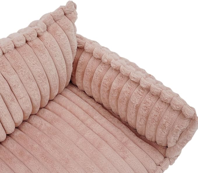 Pet Couch Bed for Dog and Cat, Plush Calming Couch for Pets with Removable Washable Cover, Modern Sofa Style Pet Bed for Home Living Room (Pink)