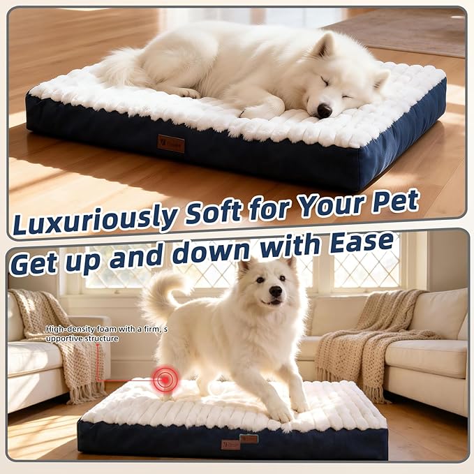 Orthopedic Dog Bed with Firm High-Density Egg Crate Foam, Soft Short Plush Surface Pet Beds,Machine Washable with Removable Cover & Non-Slip Bottom for Medium Breeds (Blue, 29" L x 18" W x 3" H)