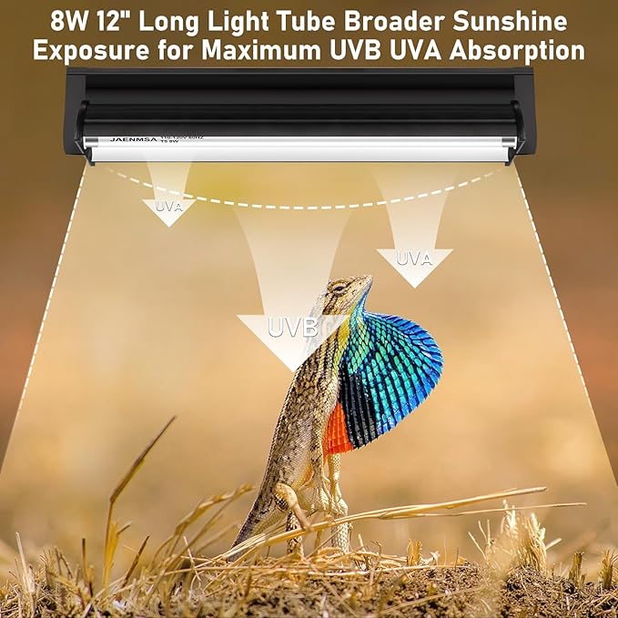 T5 10.0 UVB Light Fixture for Reptiles, 8W UVA UVB HO Reptiles Light Bulbs for Bearded Dragon, Leopard Gecko, Tortoise, Desert Lizards,Reptile & Amphibian Lamp, T5 Tube Uvb Bulb 12 Inch