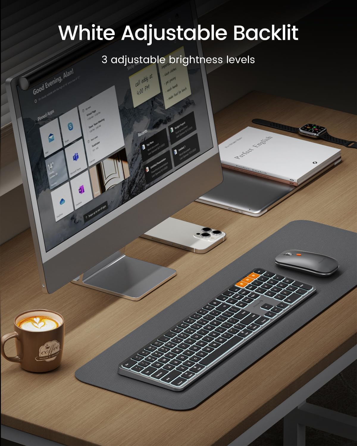 ProtoArc KM100-A Backlit Bluetooth Keyboard and Mouse for Mac, Space Gray