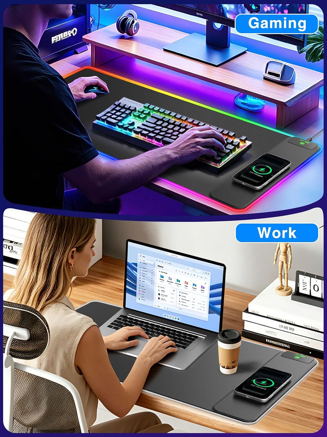 XXL RGB Gaming Mouse Pad with 15W Magnetic Wireless Charger