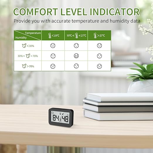 DOOMAY Mini Hygrometer Indoor Thermometer, Digital Humidity Gauge with Celsius Fahrenheit Switch Button,Humidity Meter Temperature Monitor for Babyroom Cellar Reptile Incubator Closet,2-Pack,Black