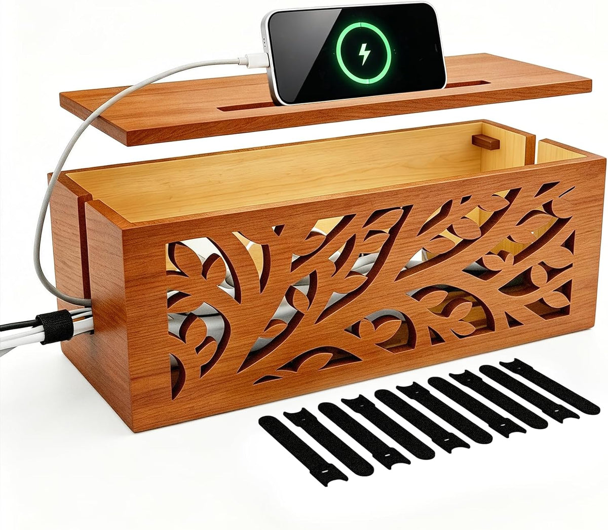 Wood Cable Management Box, Cord Organizer & Decorative Power Strip Cover