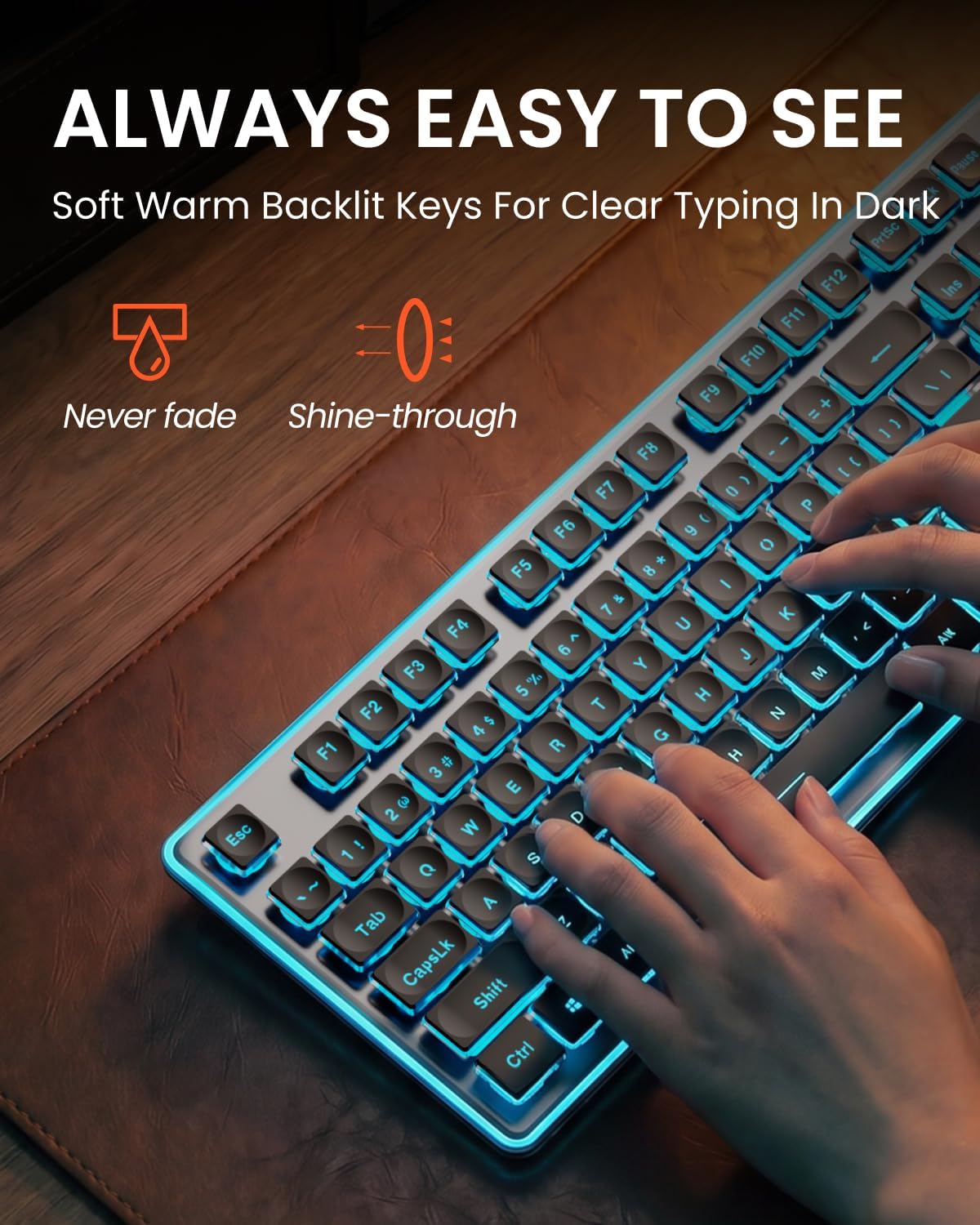 Wireless Keyboard and Mouse Combo with Blue Backlit, Rechargeable-Black