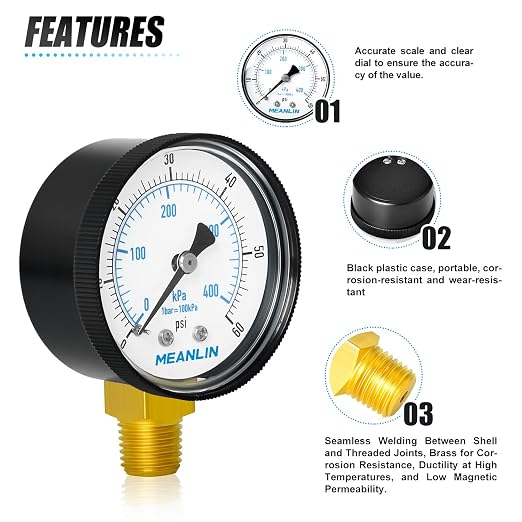 MEANLIN MEASURE 1/4" NPT 0-60Psi 2" FACE DIAL Swimming Pool Water Pressure