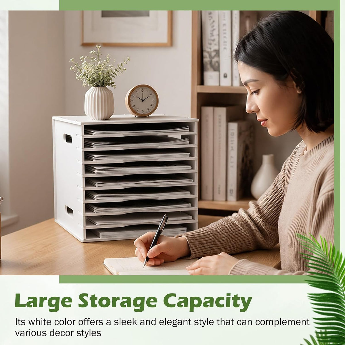 Juexica 9 Tier 8.5" x 11" Scrapbook Paper Organizer, White Cardstock File Organizer with Adjustable Shelves, Stackable Paper Trays, Desktop Storage Rack Document Holder for Desk Home Office