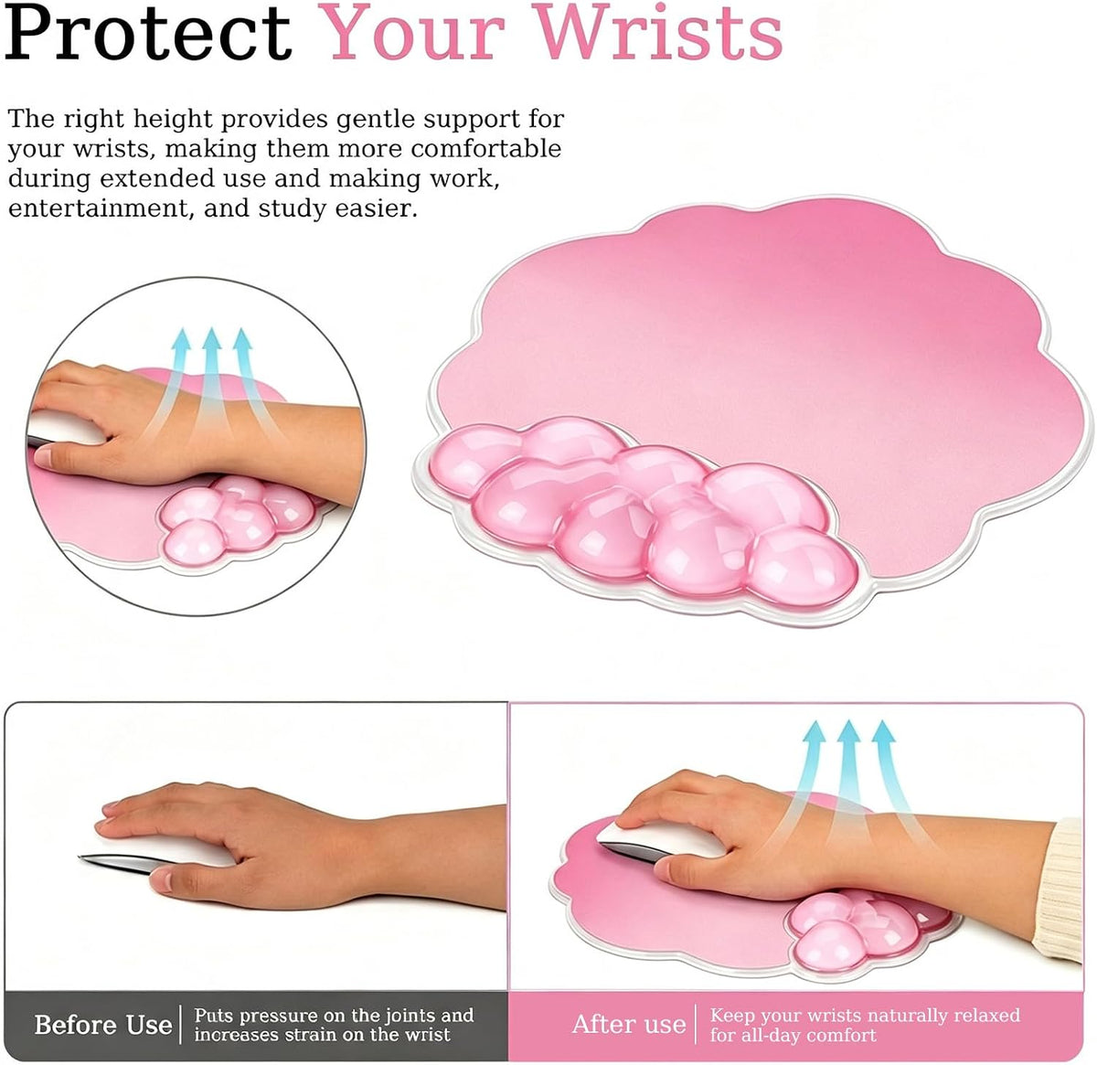 Gel Wrist Rest and Cloud Mouse Pad, for Keyboards and Mice - Ergonomic Pink Keyboard Wrist Rest Set, Relieves Pain from Typing/Computer/Laptop/Gaming/Home/Office Pink